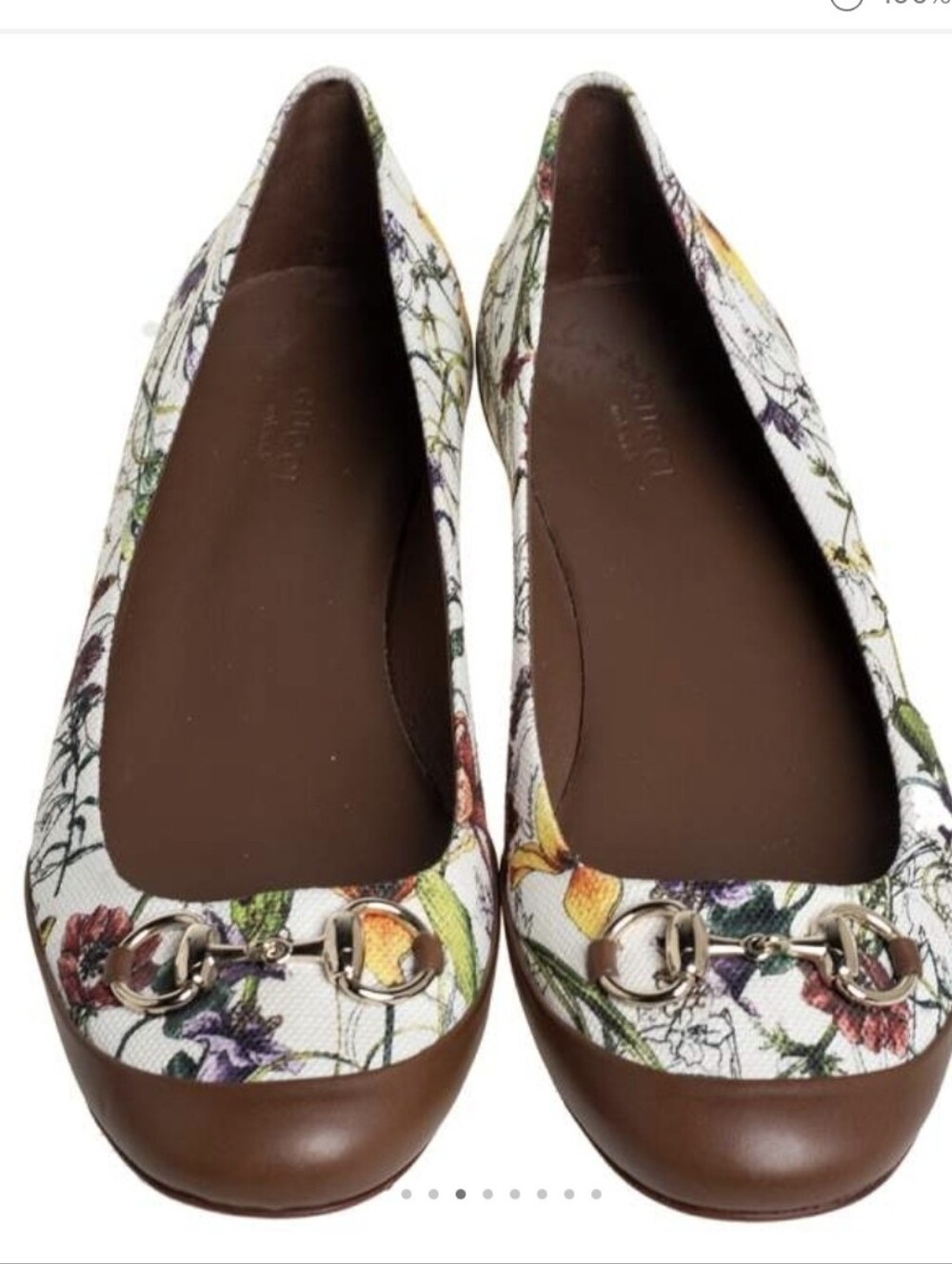 Gucci Multicolor Flora Canvas And Leather Horsebit Ballet Flats Size38